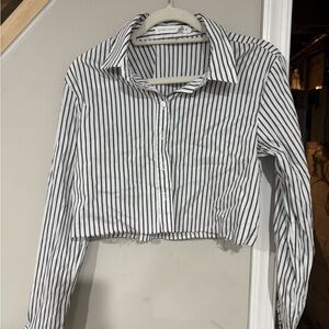 Altar'd State Black and White Striped Button Down Shirt